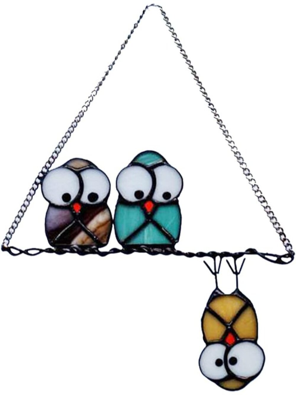 New Multicolor Owls on a Wire Stained Glass Suncatcher Panel, Gifts for Women